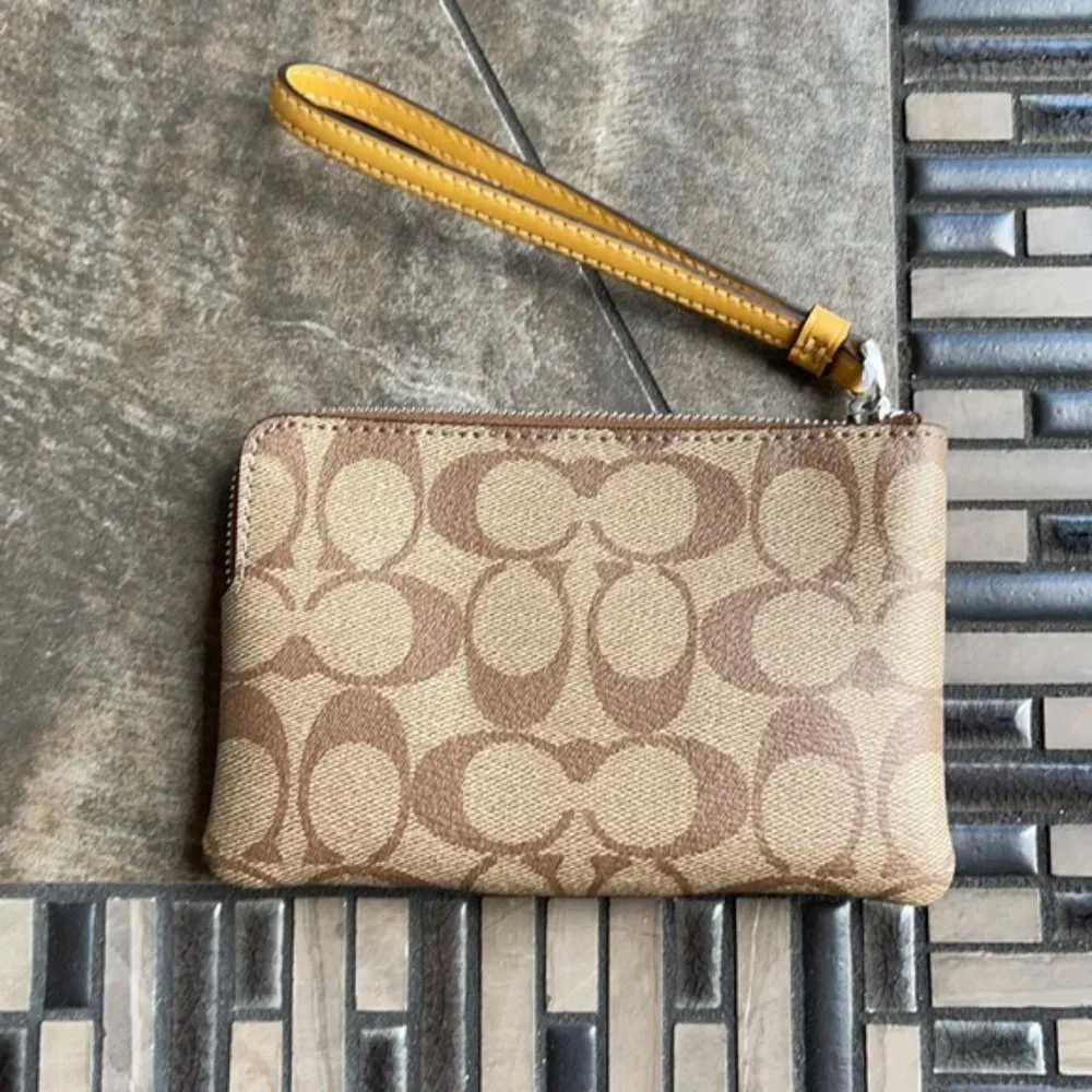 COACH Signature PVC Leather Corner Zip Wristlet